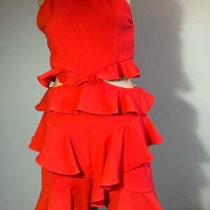 Do+Be Orange Ruffle Dress With Open Back And Waist Size Small.